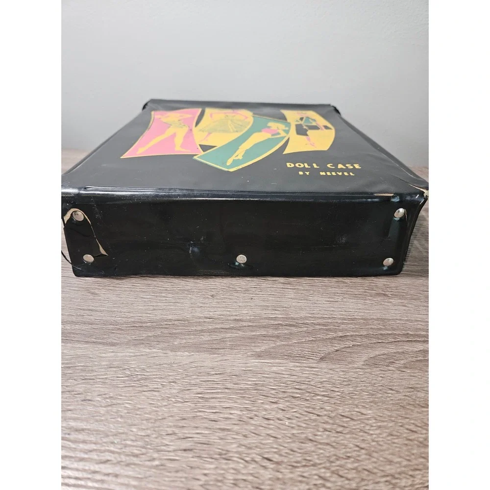Vintage 1960s Neevel Doll Case Black Vinyl Fashion Graphic Trunk MCM Toy Storage
